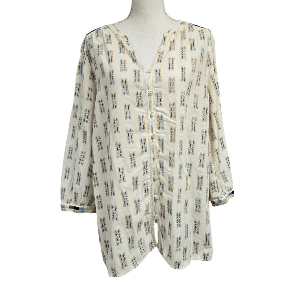 Pure Jill J. Jill Embroidered Button Down Blouse Top Boho-inspired Women's Sz
L
